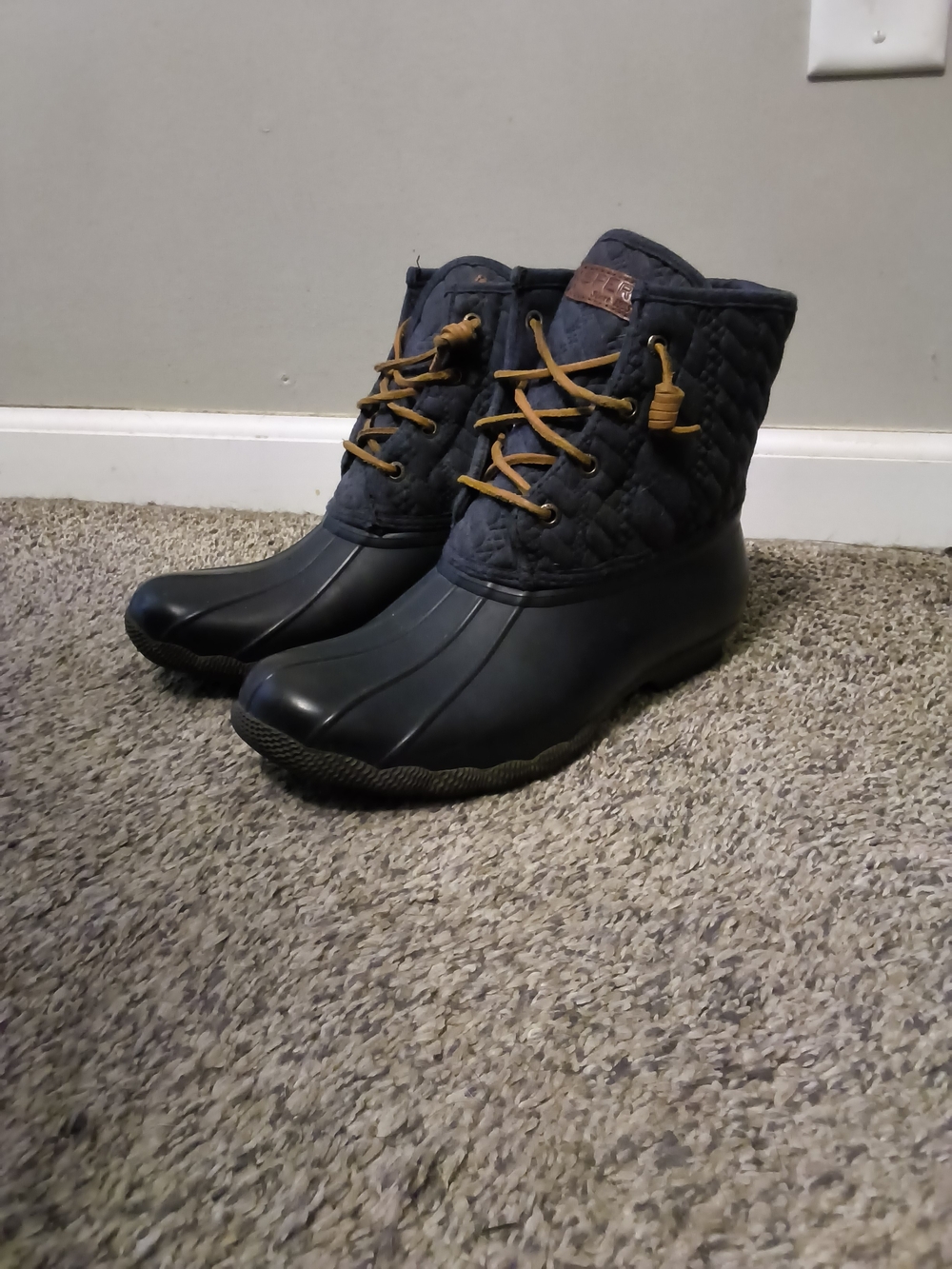 Sperry Quilted Rain Ankle Boots with Lace-Up Detail - Dark Blue